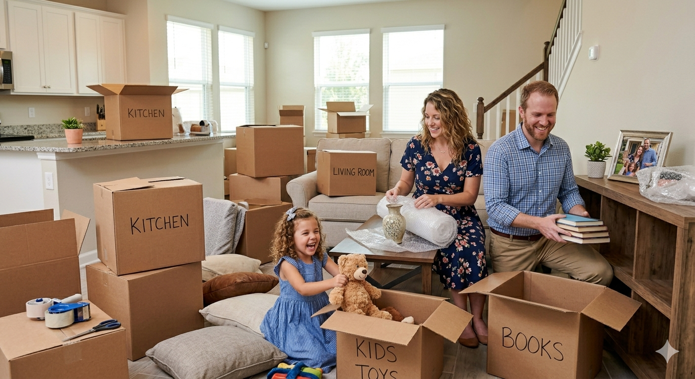 Moving checklist and packing boxes